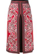 Alexander Mcqueen Slit Paisley Skirt, Women's, Size: 40, Red, Silk