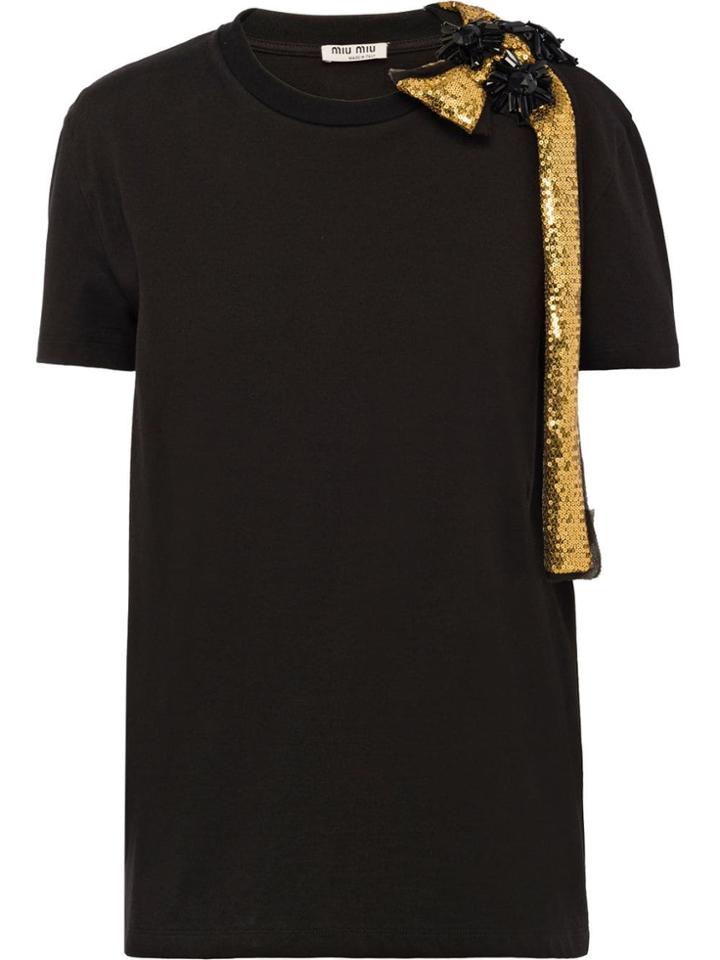 Miu Miu Bow Embellished T-shirt - Black