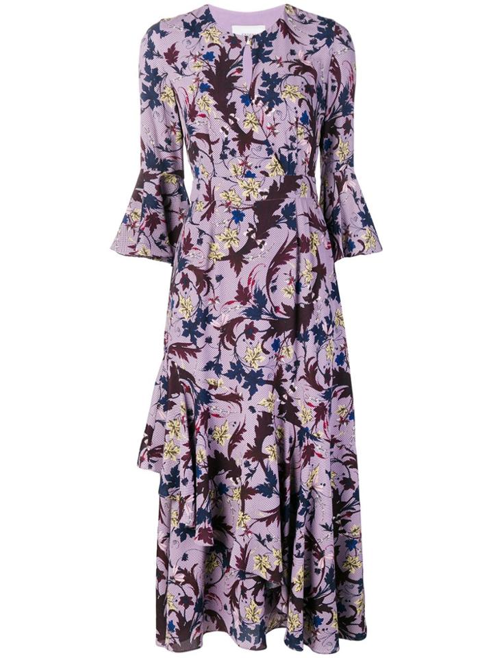 Erdem Floral Print Ruffle Dress - Pink & Purple