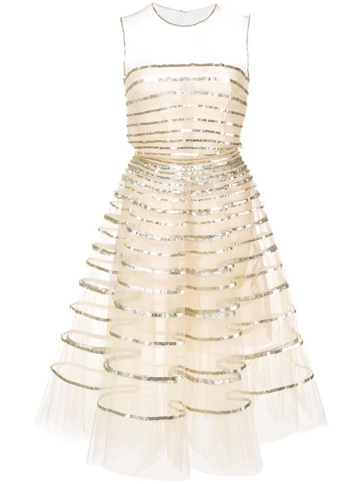 Oscar De La Renta Sequin Band-embroidered Dress - Yellow
