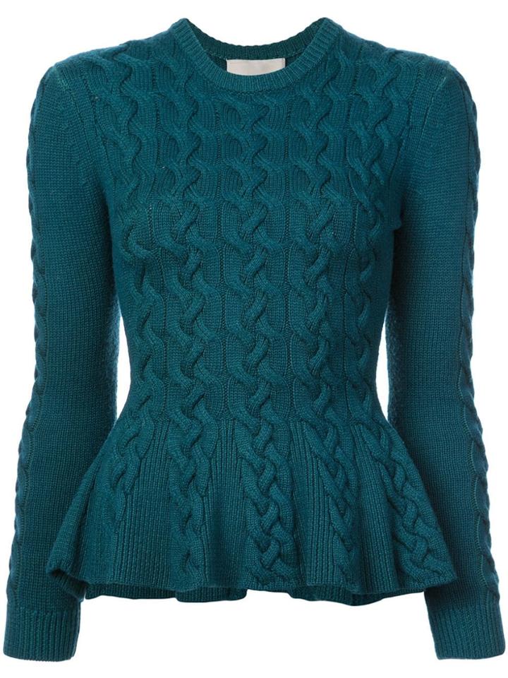 Jason Wu Cable Knit Peplum Sweater - Blue