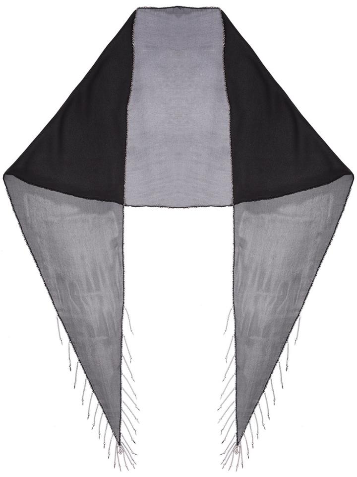 Saint Laurent Silk Scarf With Chain Fringe - Black
