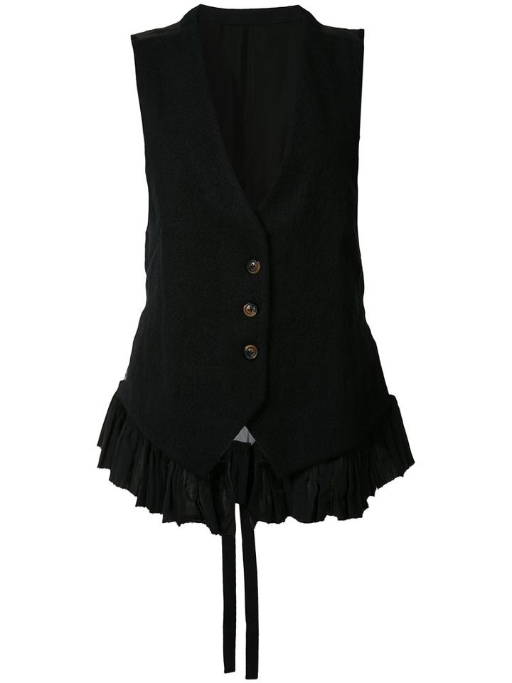Deep Moss Ruffled Trim Waistcoat, Women's, Size: Large, Black, Wool/cupro/viscose