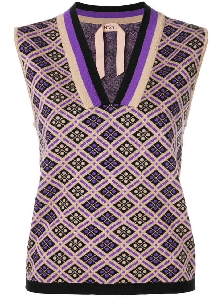 Nº21 Jacquard Knit Sleeveless Top - Neutrals