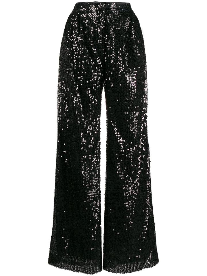 In The Mood For Love Sequin Wide Leg Trousers - Black
