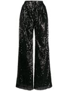 In The Mood For Love Sequin Wide Leg Trousers - Black