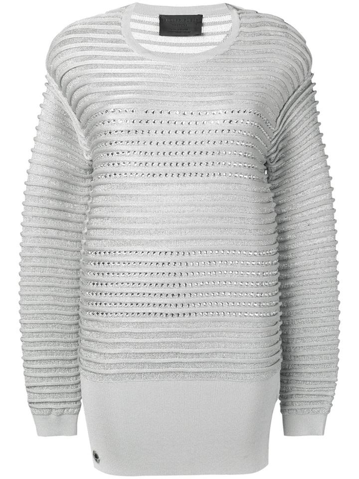 Philipp Plein Embellished Striped Jumper - Silver