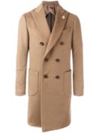 Lardini Double Breasted Coat, Men's, Size: 50, Brown, Wool/camel Hair/acetate/cupro