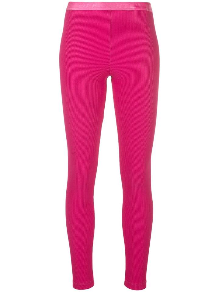 Off-white Ribbed Logo Leggins - Pink