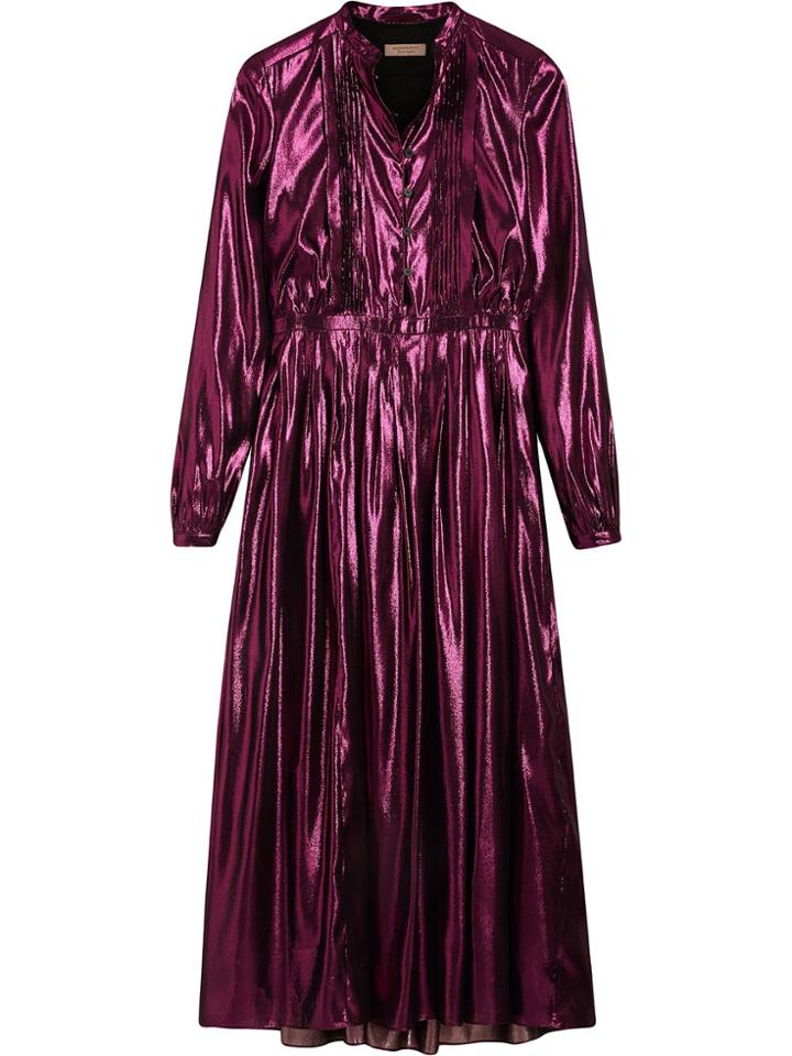 Burberry Long-sleeve Pintuck Lamé Dress - Pink