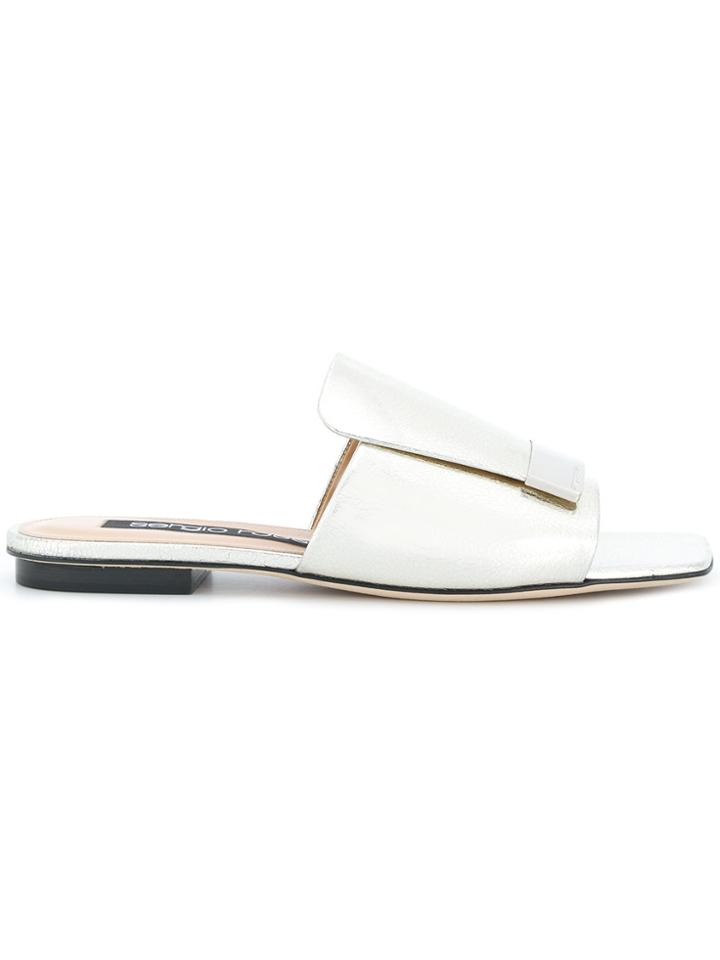 Sergio Rossi Textured Strap Slides - Metallic