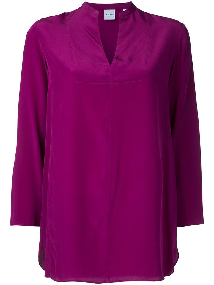 Aspesi - V-neck Blouse - Women - Silk - 40, Pink/purple, Silk