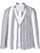 Thom Browne Striped Linen Sack Sport Coat - Blue