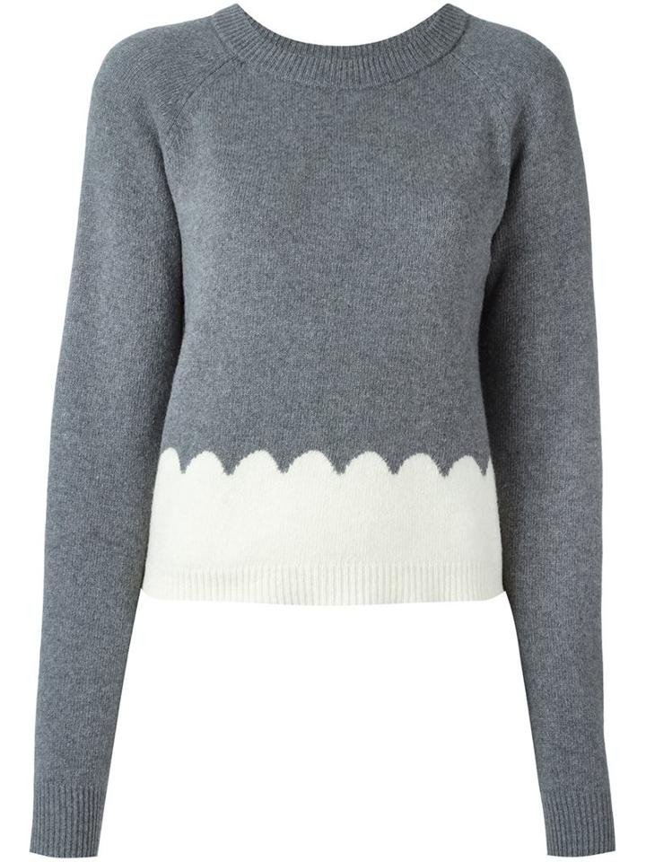 Chloé Scalloped Intarsia Jumper, Women's, Size: Large, Grey, Cashmere/wool