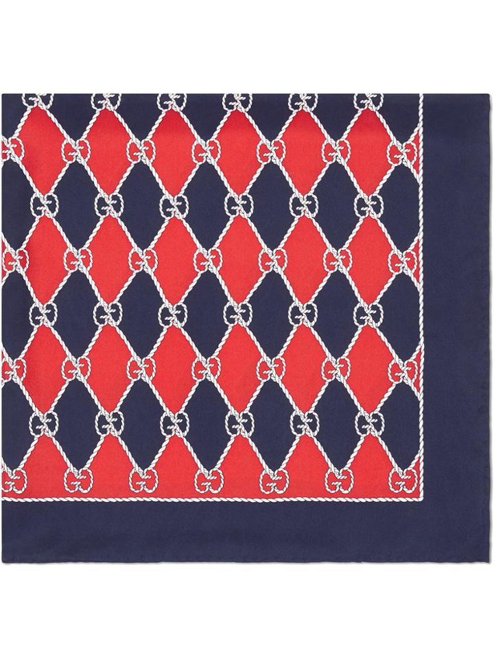 Gucci Gucci Rhombus Print Silk Scarf - Blue