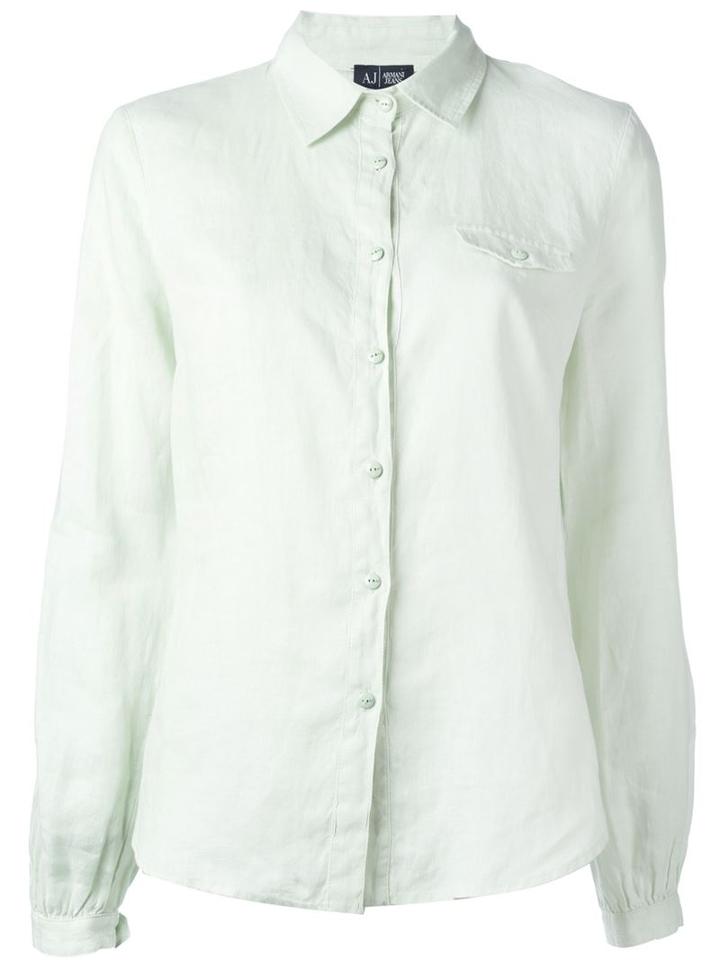 Armani Jeans Chest Pocket Shirt, Women's, Size: 42, Green, Linen/flax