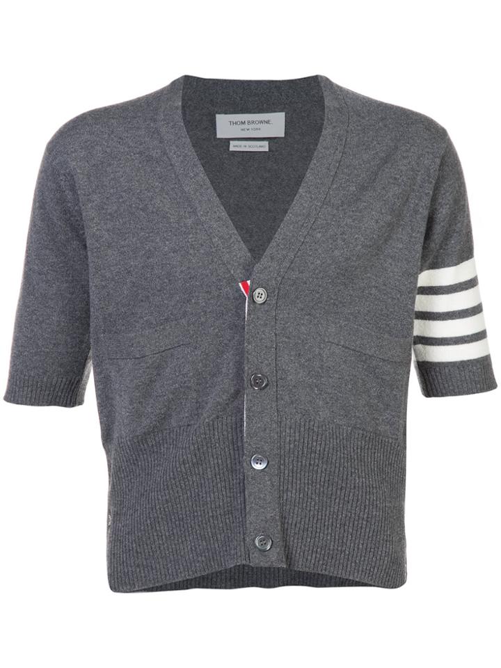 Thom Browne Cashmere Short Sleeve V-neck Cardigan - Grey