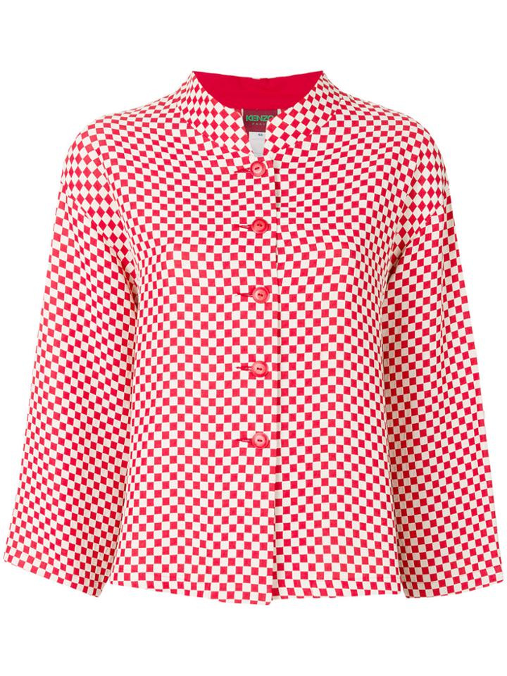 Kenzo Vintage Checked Loose Shirt Jacket - White