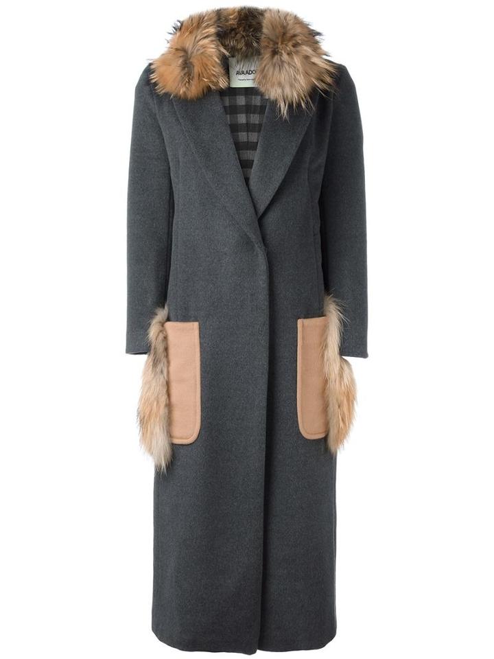 Ava Adore Patch Pocket Long Coat, Women's, Size: 40, Grey, Virgin Wool/cashmere/viscose/raccoon Dog