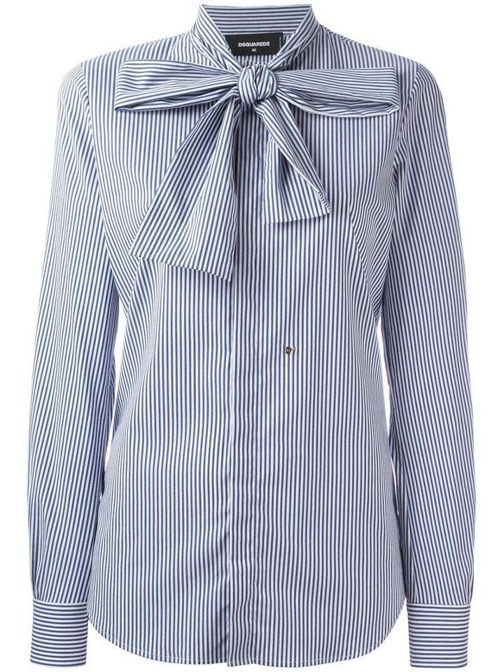 Dsquared2 Pinstripe Pussy Bow Shirt, Women's, Size: 42, Blue, Cotton/polyamide/spandex/elastane
