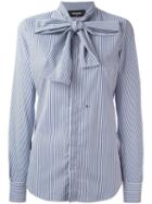 Dsquared2 Pinstripe Pussy Bow Shirt, Women's, Size: 42, Blue, Cotton/polyamide/spandex/elastane