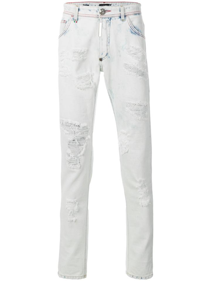 Philipp Plein Distressed Style Jeans - White