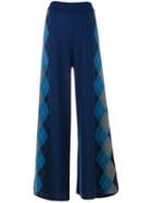 Stella Mccartney - Argyle Detail Flared Trousers - Women - Wool - 38, Blue, Wool