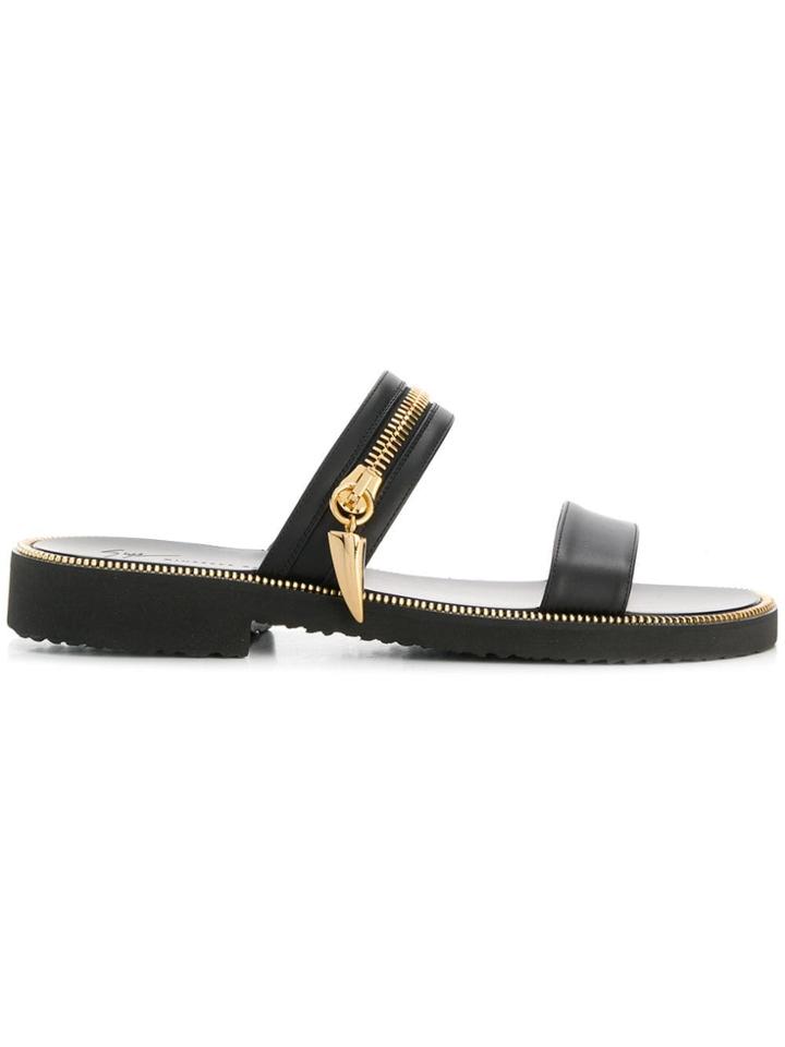 Giuseppe Zanotti Zip Detail Slip-on Sandals - Black