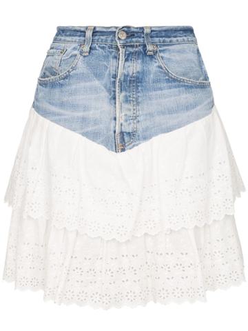 One Vintage Denim Tiered-hem Skirt - Blue