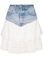 One Vintage Denim Tiered-hem Skirt - Blue