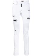Philipp Plein Distressed Biker Skinny Jeans - White