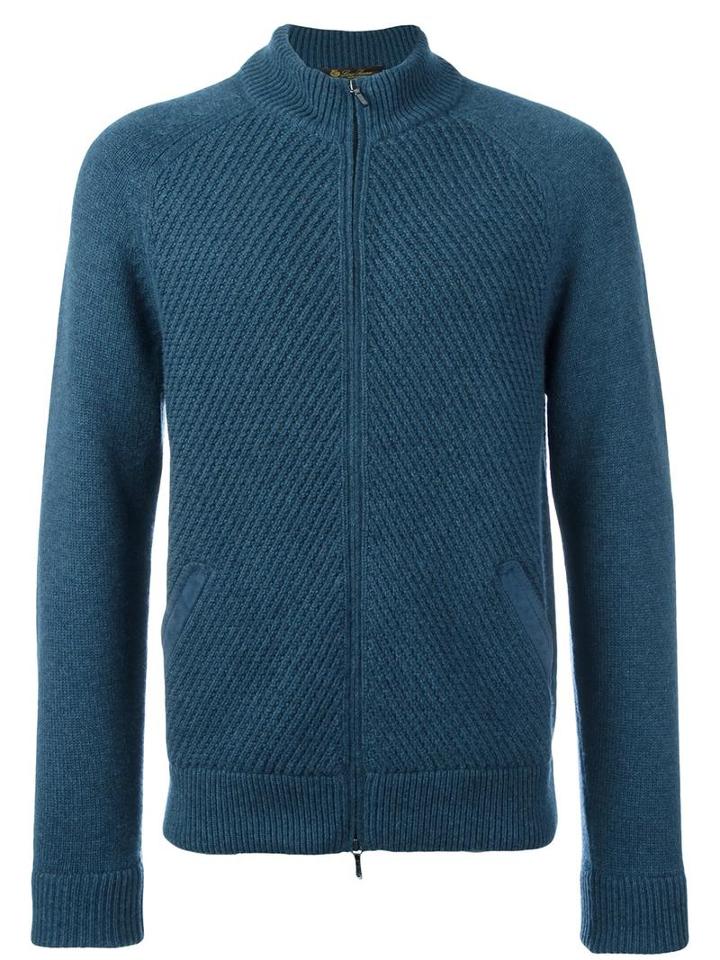 Loro Piana Zip Up Cardigan, Men's, Size: 50, Blue, Goat Skin/cashmere