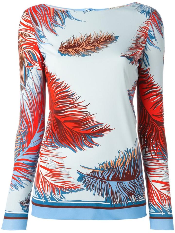 Emilio Pucci Feathers Print Blouse, Women's, Size: 44, Viscose/silk