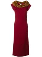 Christian Dior Pre-owned Fur Collar Long Dress - Red