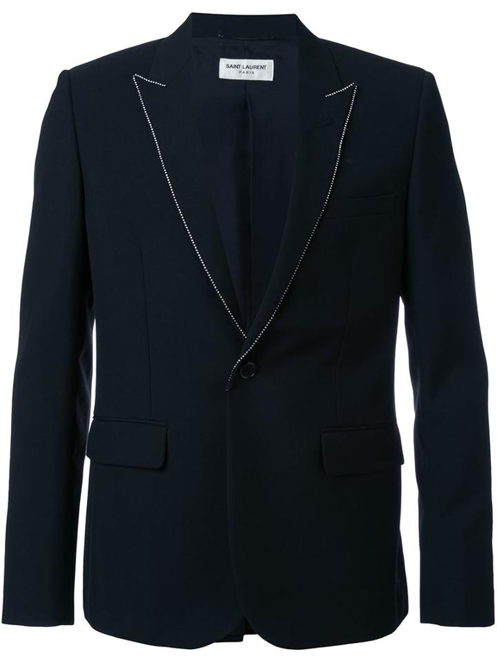 Saint Laurent Studded Lapel Blazer, Men's, Size: 48, Black, Silk/wool