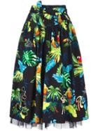 Marc Jacobs Parrot Print Belted Full Skirt, Women's, Size: 4, Black, Cotton/spandex/elastane/silk/polyester