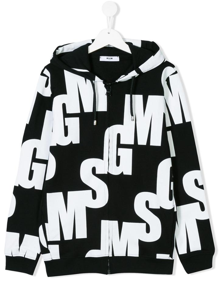 Msgm Kids Teen Allover Logo Hoodie - Black