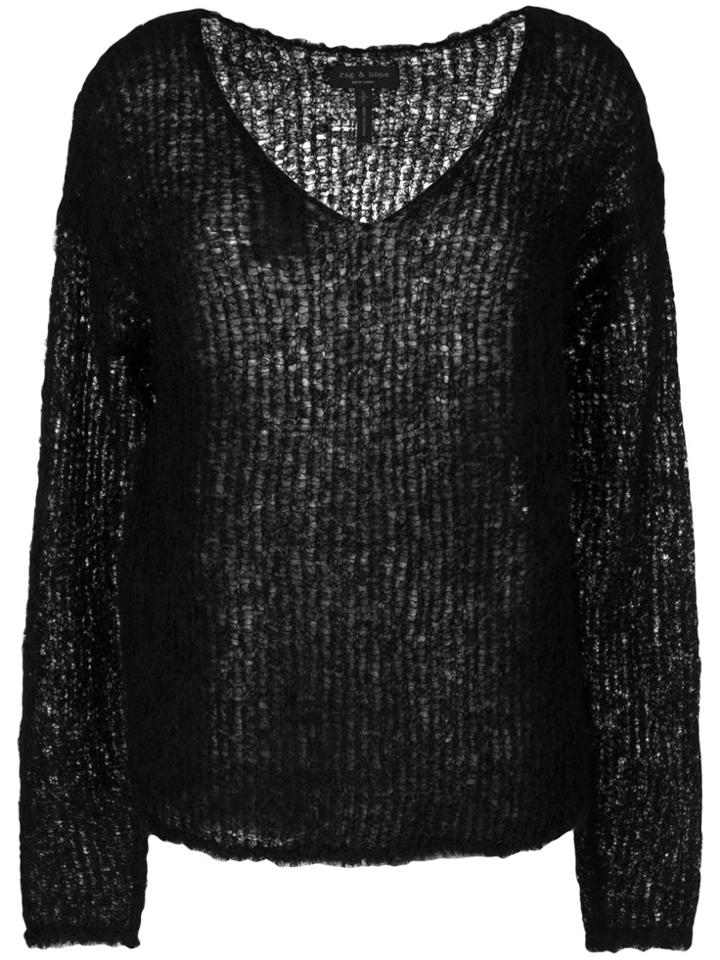 Rag & Bone V-neck Knitted Top - Black