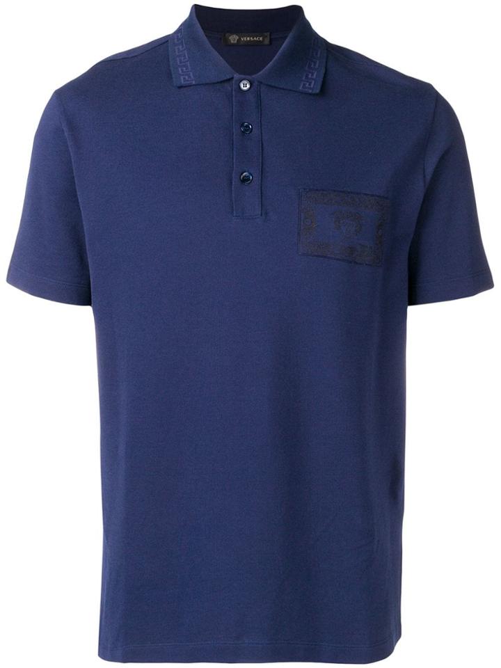 Versace Medusa Logo Patch Polo Shirt - Blue
