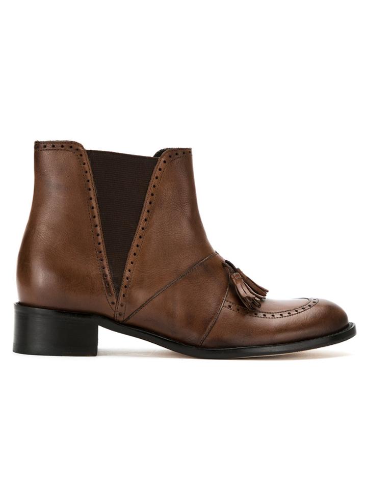 Sarah Chofakian Panelled Perforated Boots - Brown