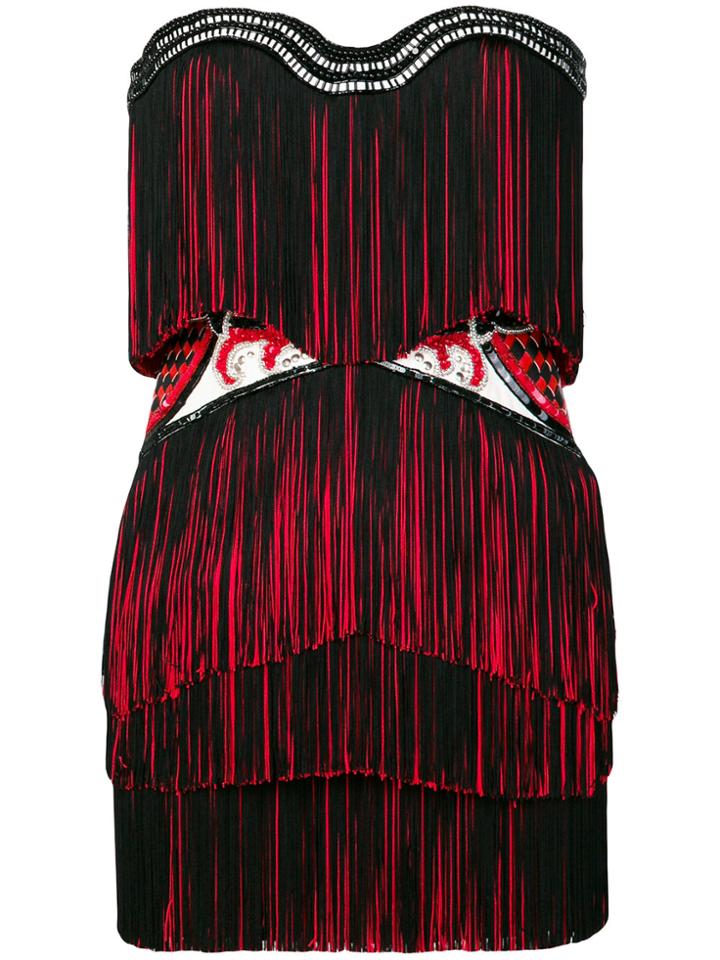 Balmain Strapless Fringe Dress - Black