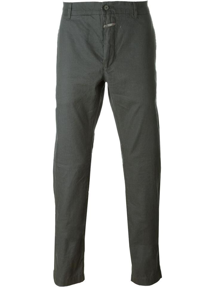 Closed Chino Trousers, Men's, Size: 32, Green, Cotton/linen/flax