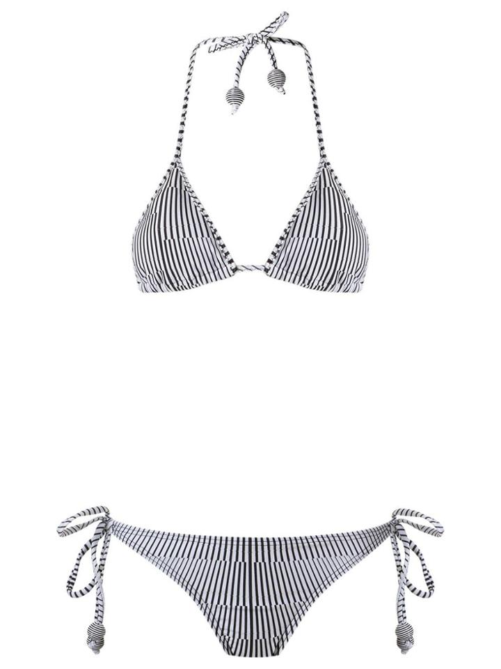 Amir Slama Striped Triangle Bikini Set - Black