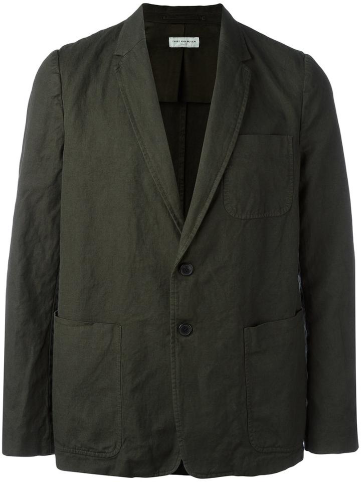 Dries Van Noten Patch Pocket Blazer, Men's, Size: 50, Green, Cotton/linen/flax