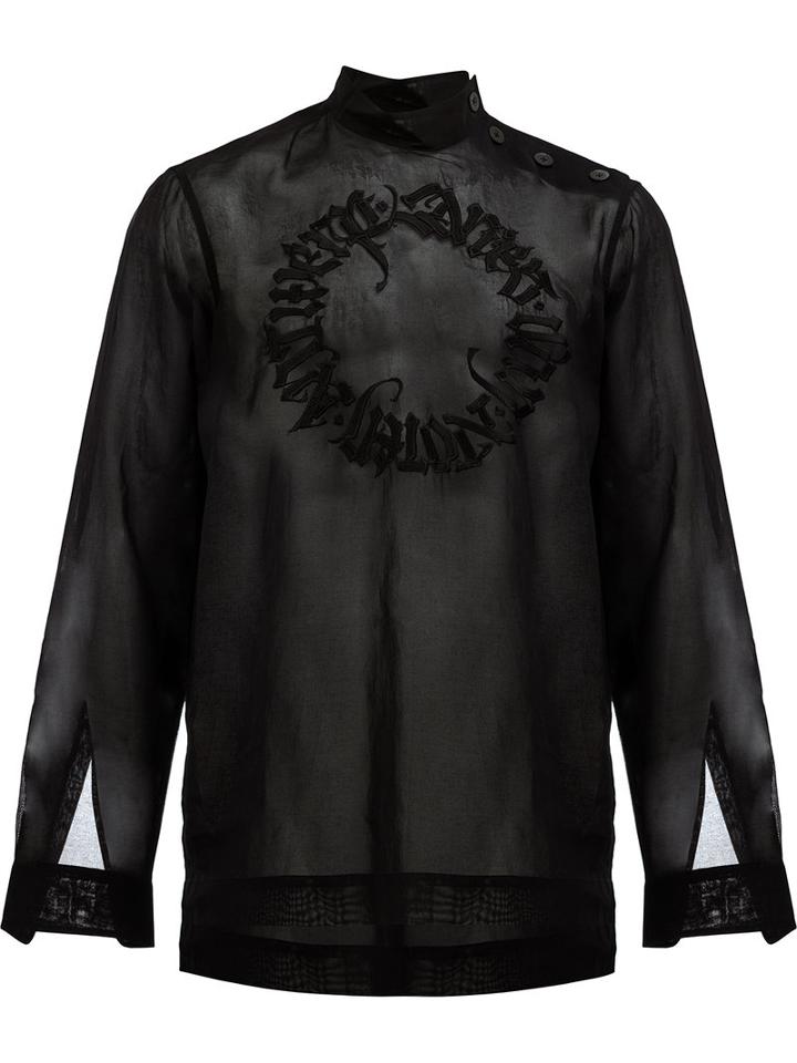 Dries Van Noten Embroidered Semi-sheer Shirt, Men's, Size: 48, Black, Cotton