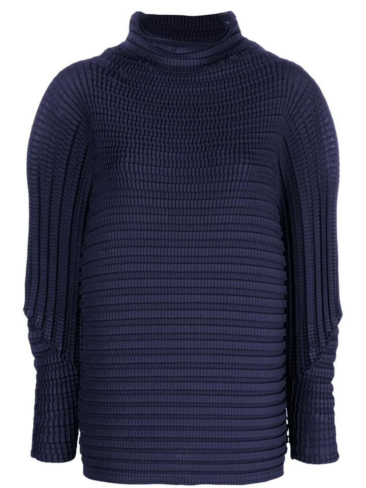 Issey Miyake Pleated Mock Neck Blouse - Blue