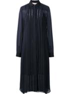 Carolina Herrera Longsleeved Pintuck Shirt Dress, Women's, Size: 10, Blue, Silk