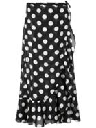 Rixo Polka Dot Wrap Skirt - Black