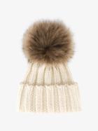 Inverni Racoon Fur Bobble Hat, Women's, Nude/neutrals, Cashmere/racoon Fur