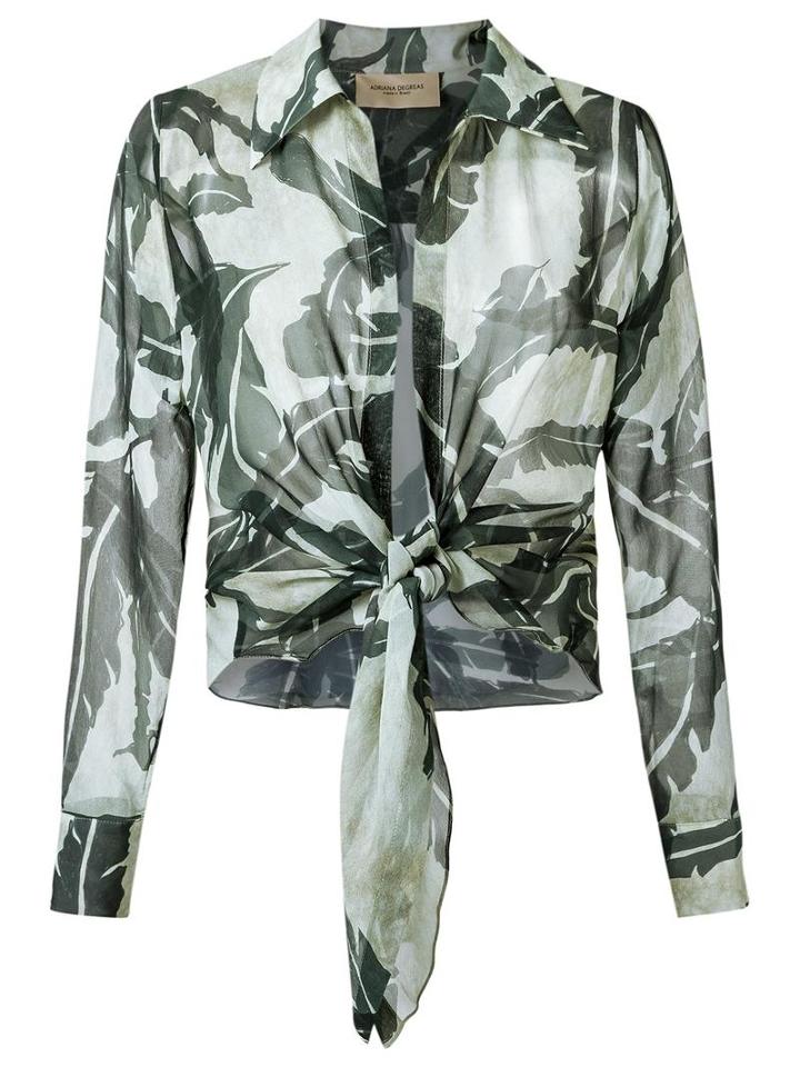 Adriana Degreas Silk Printed Shirt, Women's, Size: P, Green, Silk Crepe